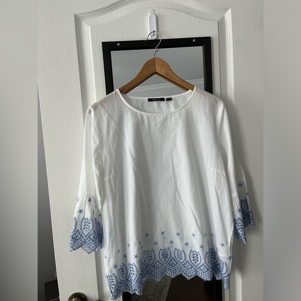 Esmara white and blue eyelet top
